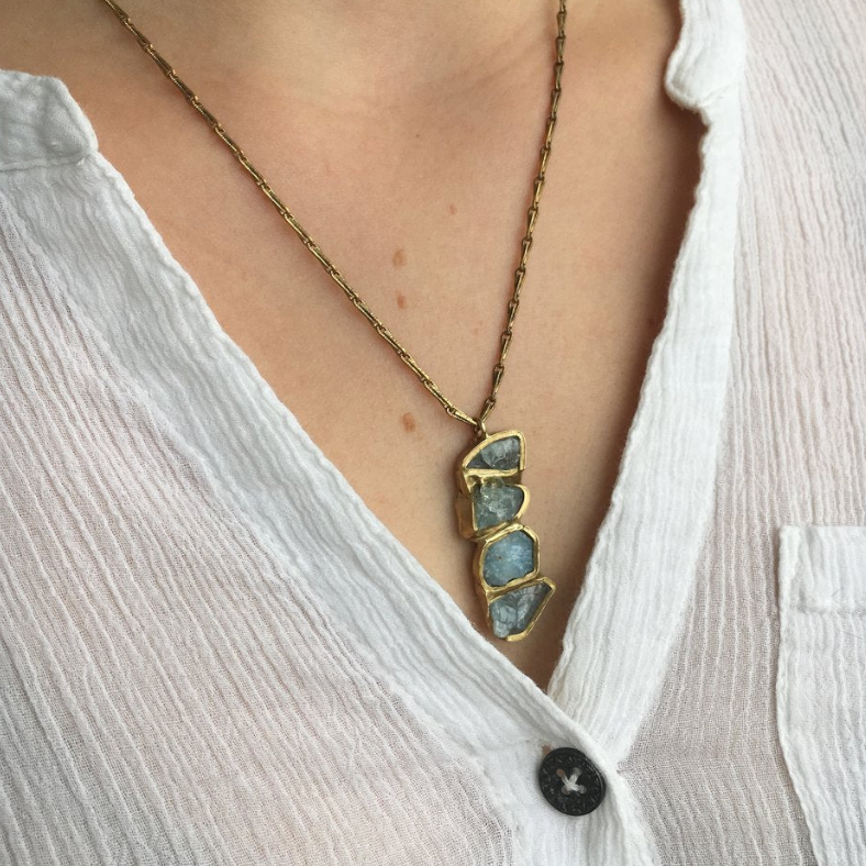 Immersion Wand Pendant Necklace in Aquamarine
