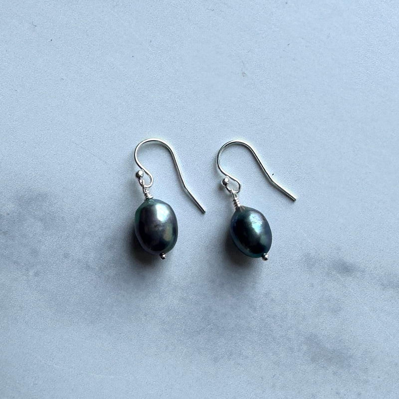 Large Gray Oval Pearl Earrings