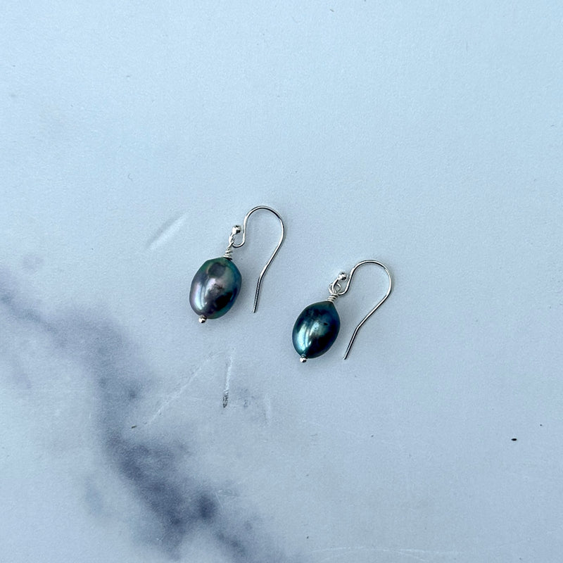 Large Gray Oval Pearl Earrings