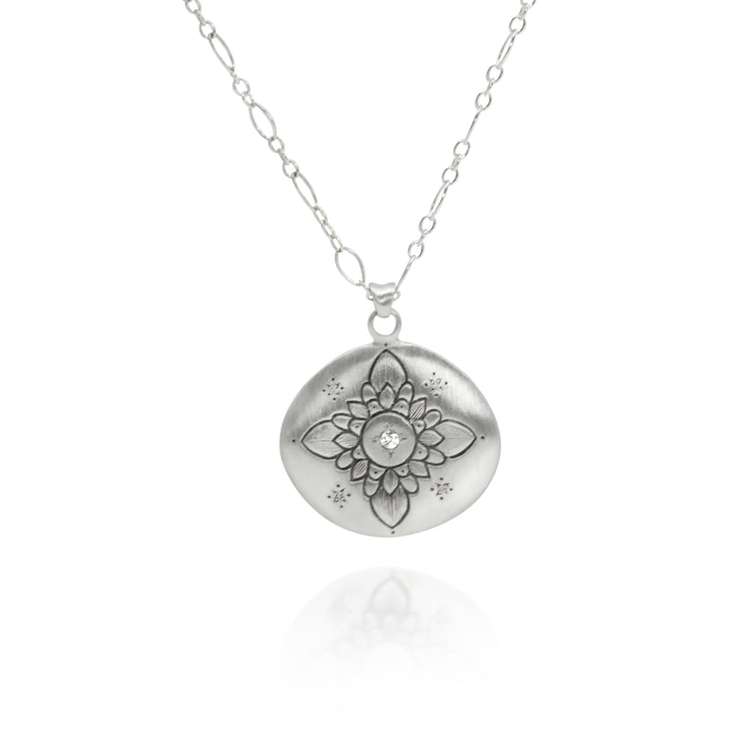 Lotus Pendant Necklace in Diamond