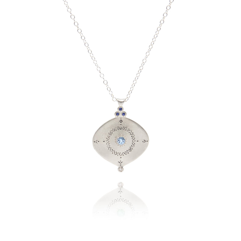 Compass Pendant Necklace in Aquamarine