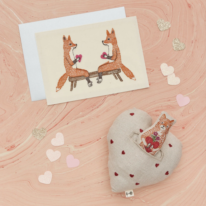 Embroidered Card (Smitten Foxes)