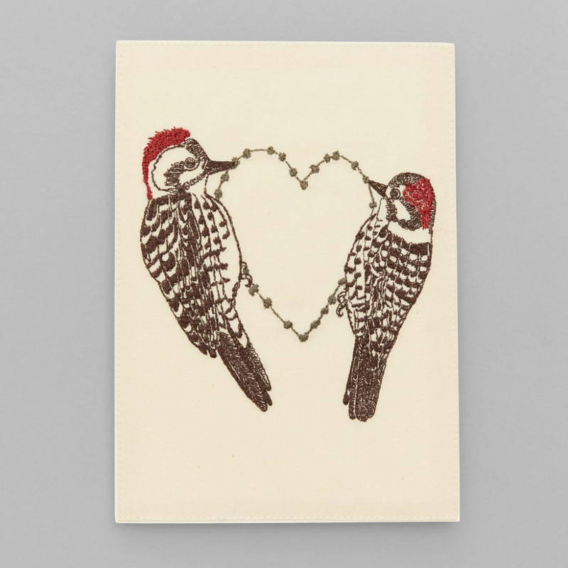 Embroidered Card (Woodpecker Love)