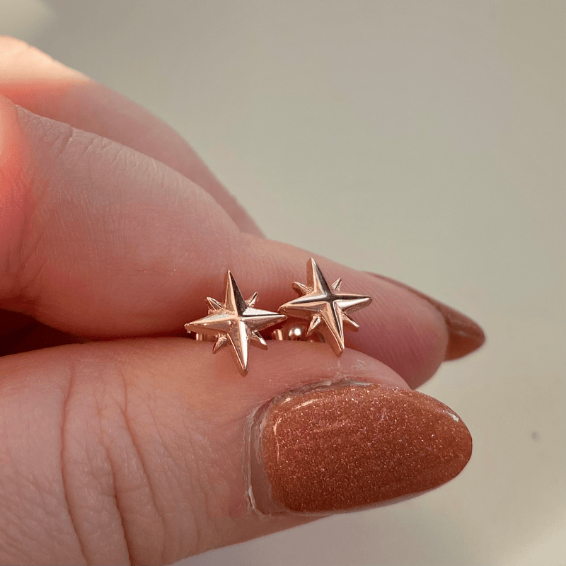 Tiny Compass Rose Stud Earrings