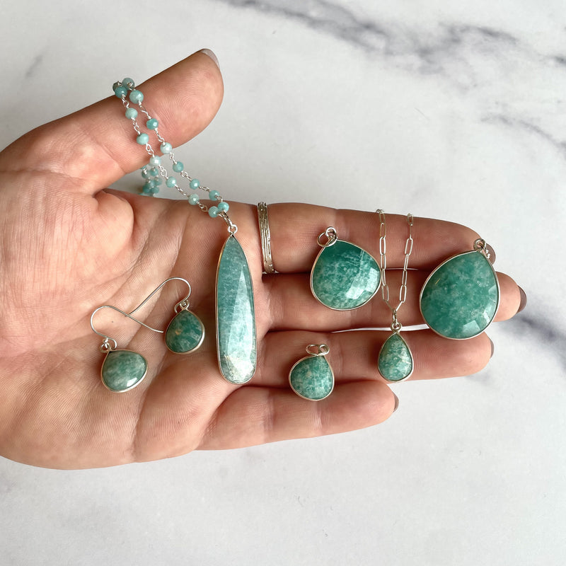 Channel Set Amazonite Bar Earrings