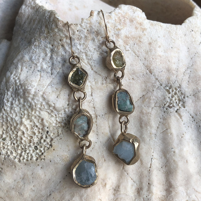 Stasis Earrings (Aquamarine, Emerald, Green Garnet)