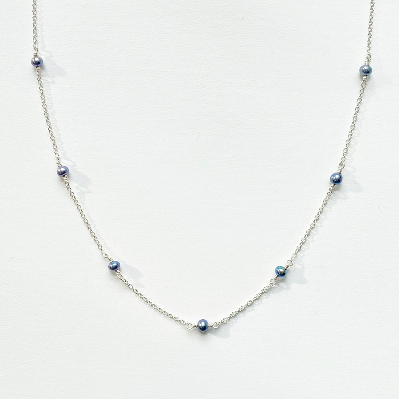 Small Gray Pearl Station Necklace