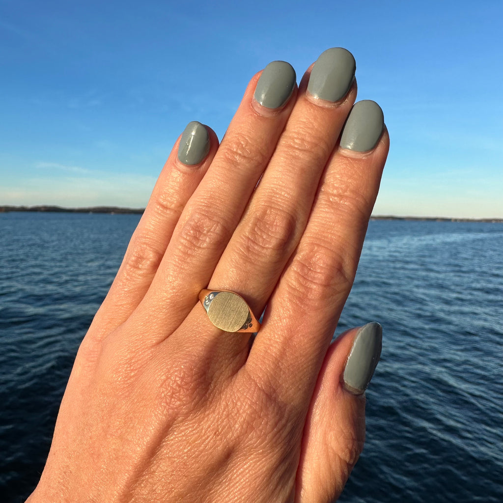 Square Signet Ring with Diamonds – The Golden Cleat