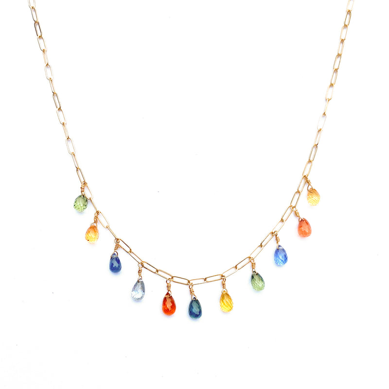 Sapphire Briolette Multidrop Necklace in 14K Gold