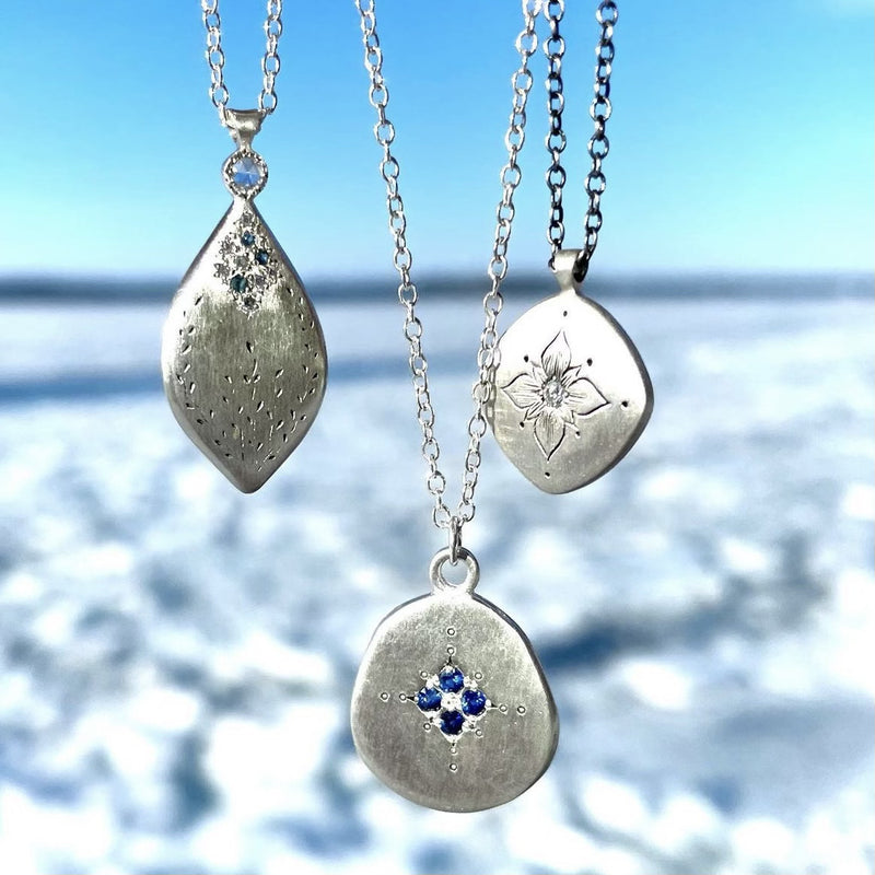 Organic Four Star Necklace with Blue Sapphire