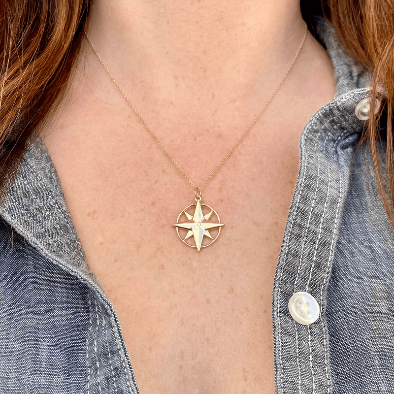 Large Compass Rose Necklace with Diamond