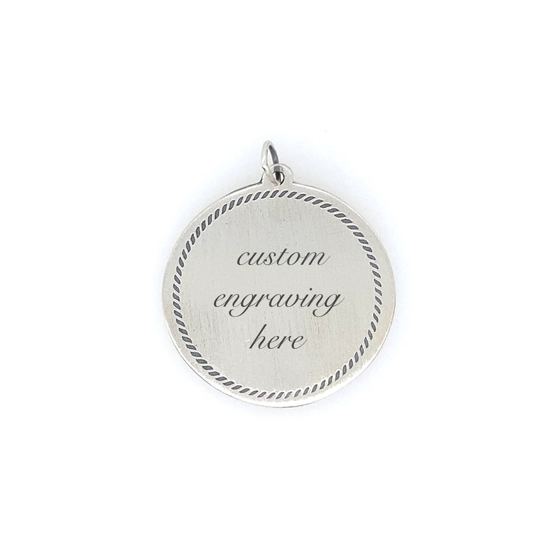 Large Round Engravable Charm with Rope Border