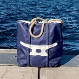 Medium Cleat Zippered Tote (Navy & White)