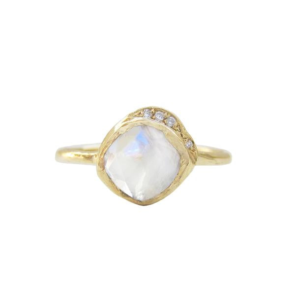 Mini Cove Moonstone Ring in 14K Yellow Gold