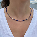 Red, White & Blue Gemstone Beaded Necklace