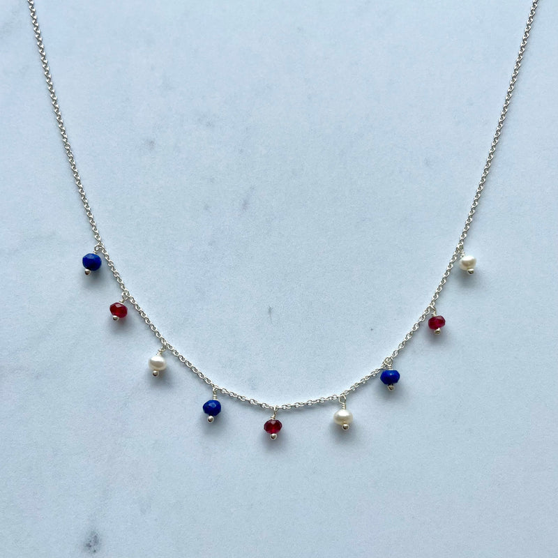 Red, White & Blue Gemstone Multidrop Necklace