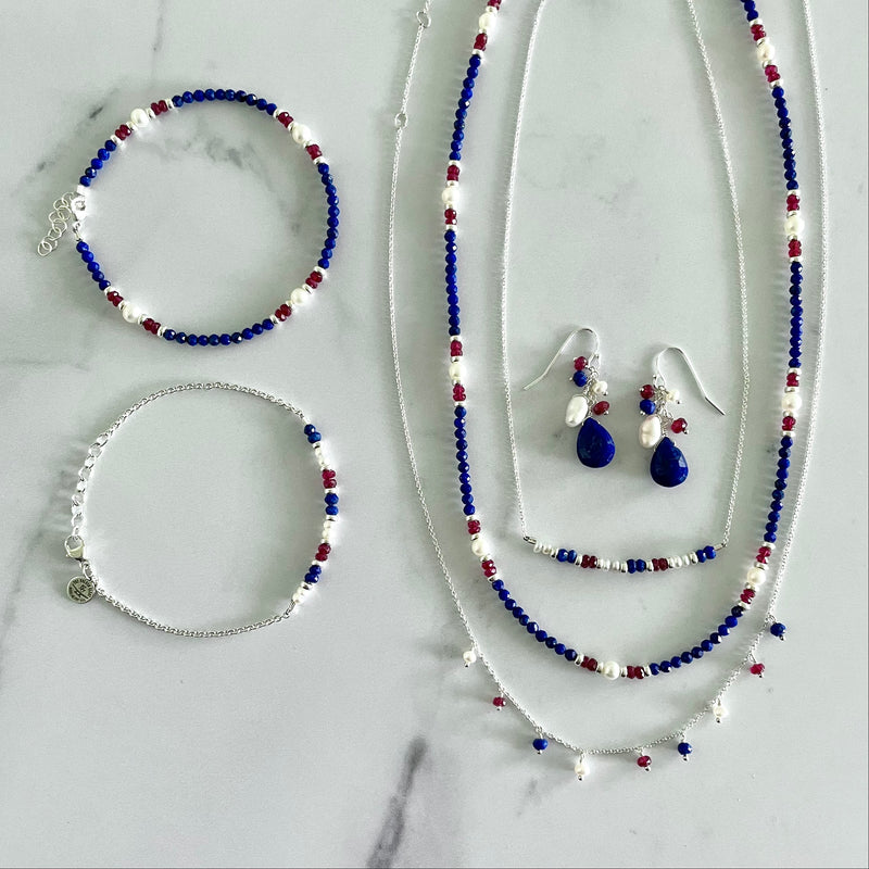 Red, White & Blue Gemstone Multidrop Earrings