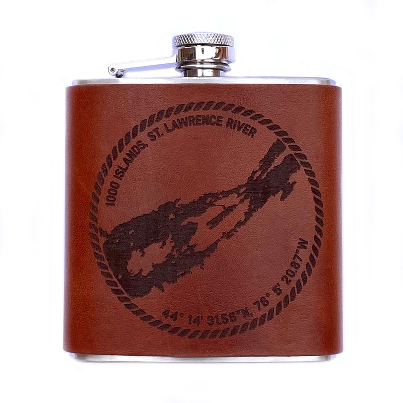 River Chart Leather Flask