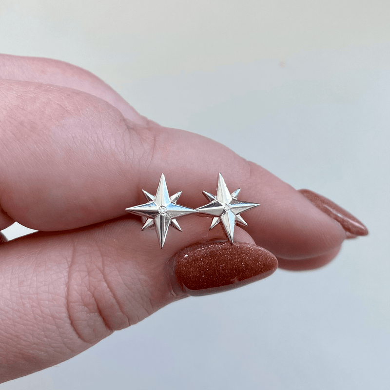 Medium Compass Rose Stud Earrings with Diamonds