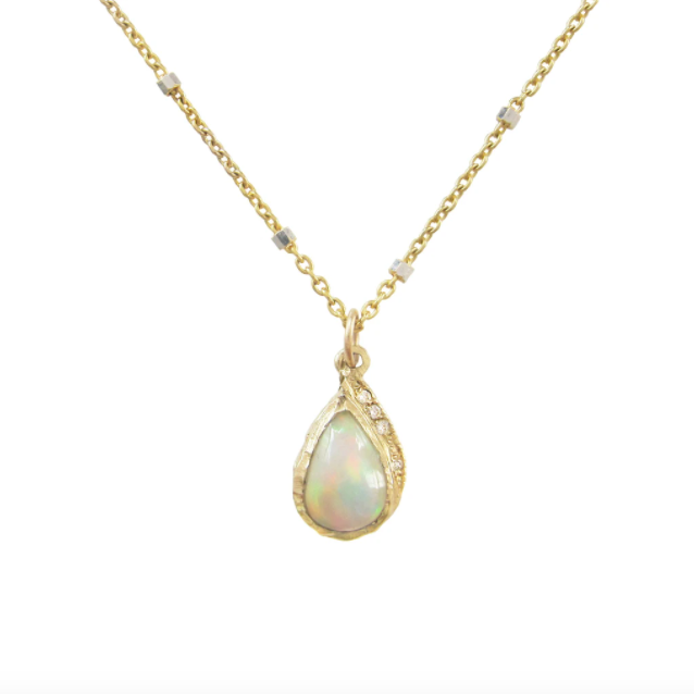 Raindrop Opal Necklace in 14K Yellow Gold