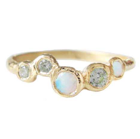 Effervescence Opal and Green Sapphire Ring in 14K Yellow Gold