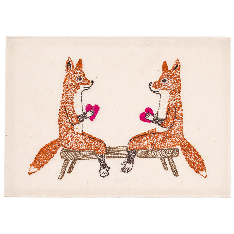 Embroidered Card (Smitten Foxes)