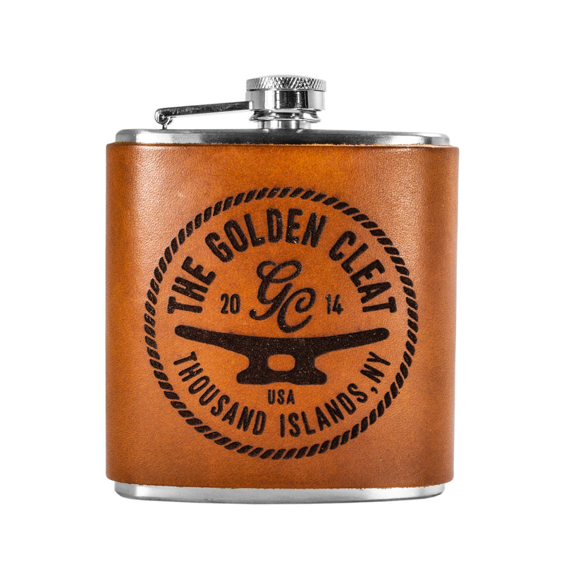 Golden Cleat Leather Flask