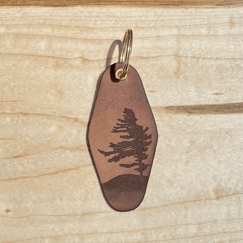 Leather Windswept Pine Keychain