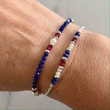 Red, White & Blue Gemstone Beaded Bracelet