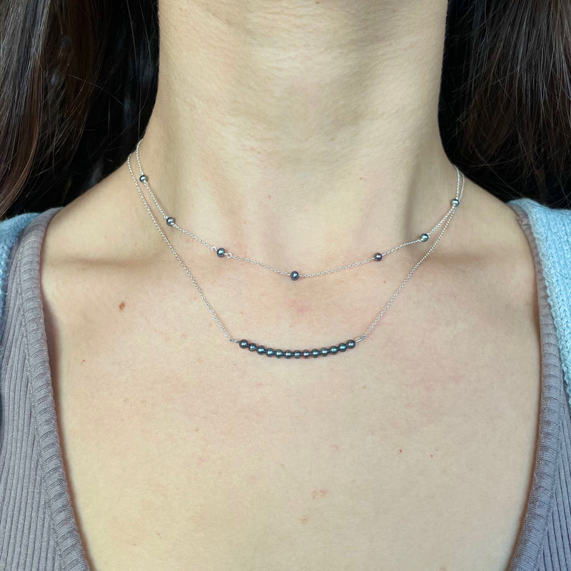Small Gray Pearl Station Necklace