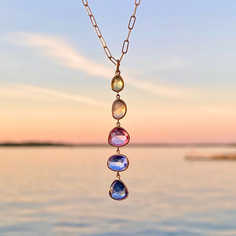 Organic Set Rose Cut Sapphire Sunset Necklace