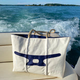 Large Cleat Zippered Tote (White & Navy)