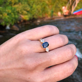 Dark Blue Sapphire & Diamond Ripple Ring in 14K Gold