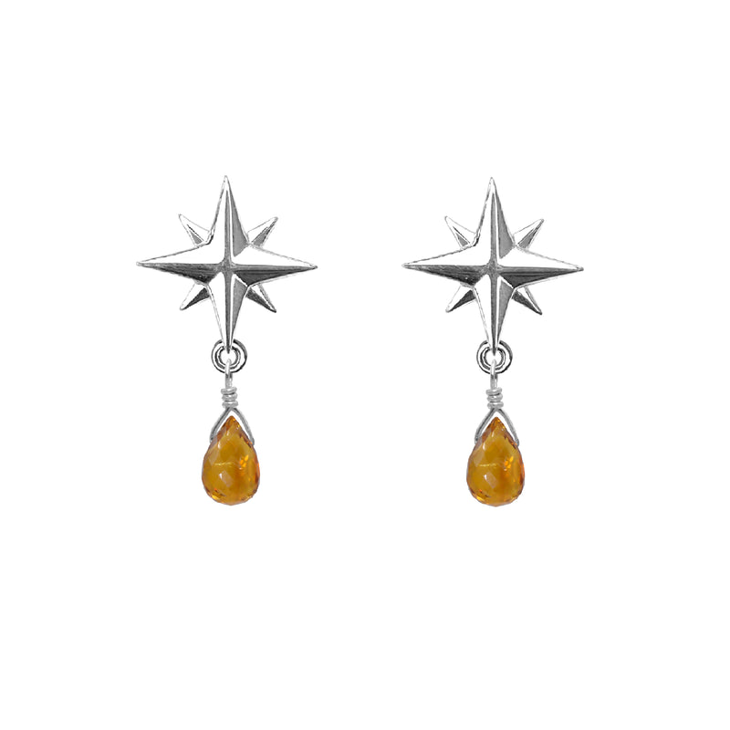 Medium Compass Rose Gemstone Post Earrings