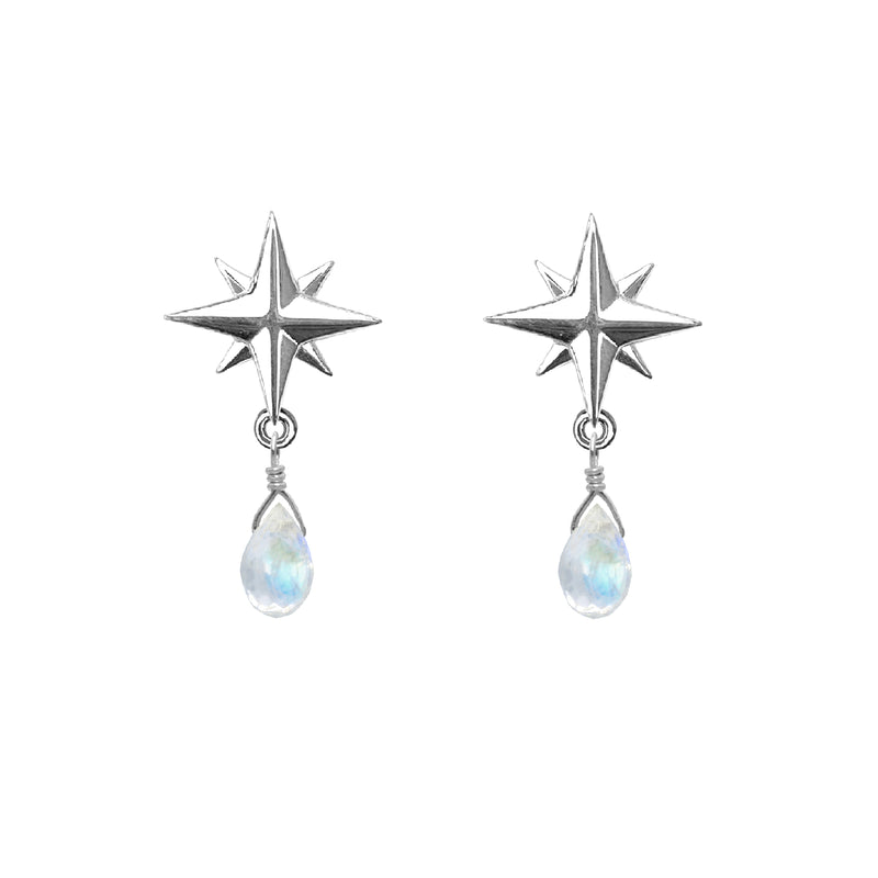 Medium Compass Rose Gemstone Post Earrings
