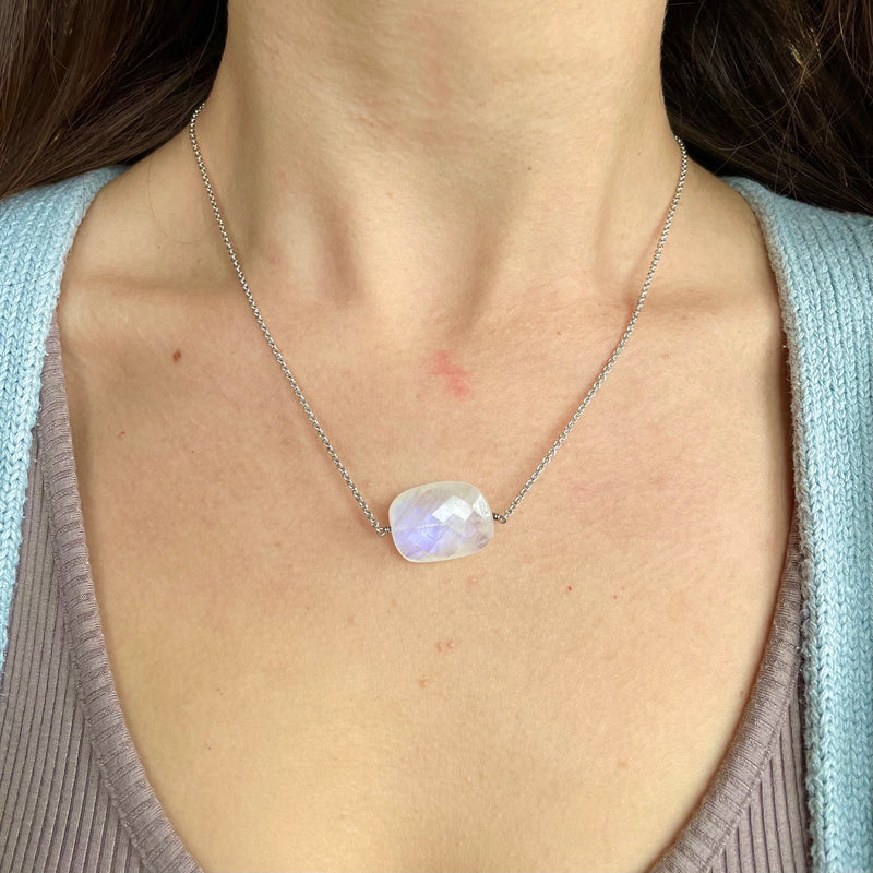 Chunky Single Stone Moonstone Necklace