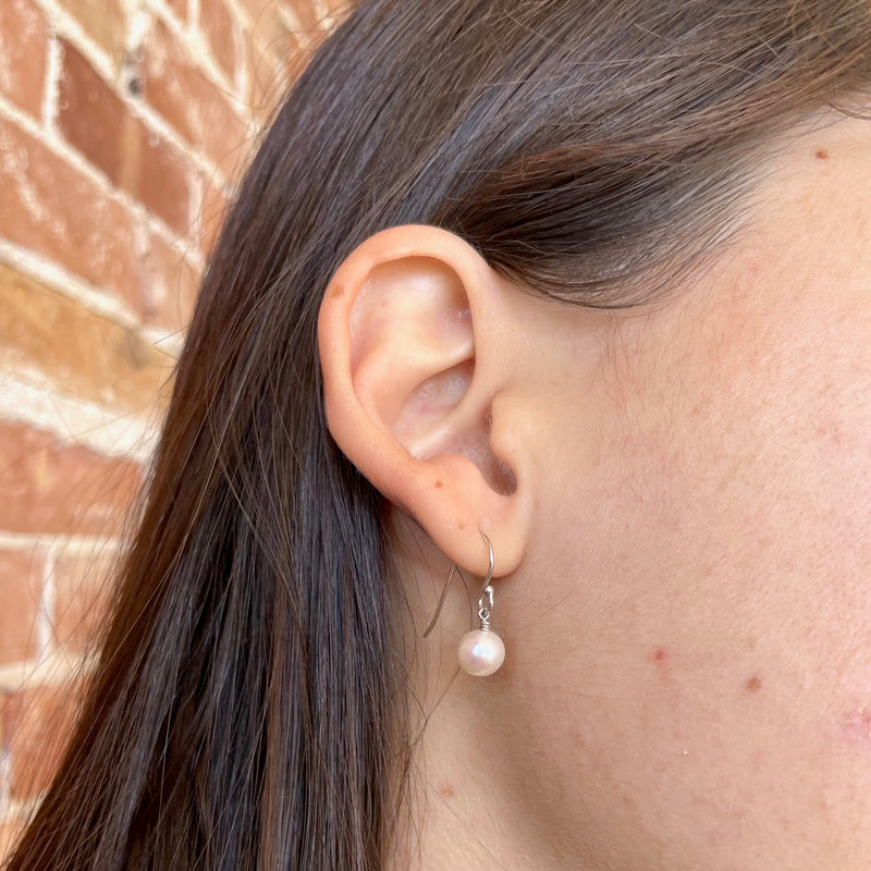 Round Pearl Single Drop Earrings