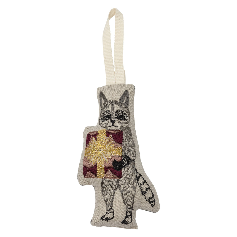 Raccoon with Present Ornament