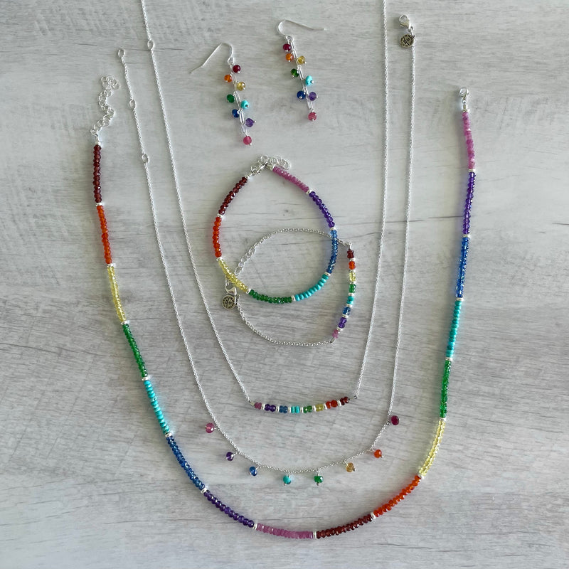 Rainbow Gemstone Bar Bracelet