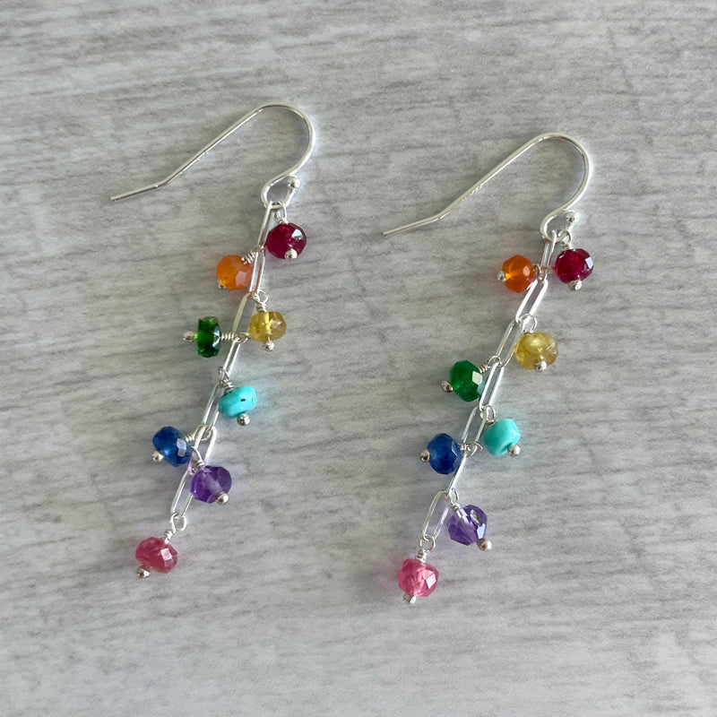 Rainbow Gemstone Multidrop Earrings