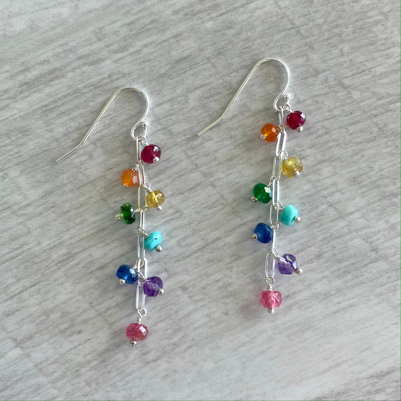 Rainbow Gemstone Multidrop Earrings