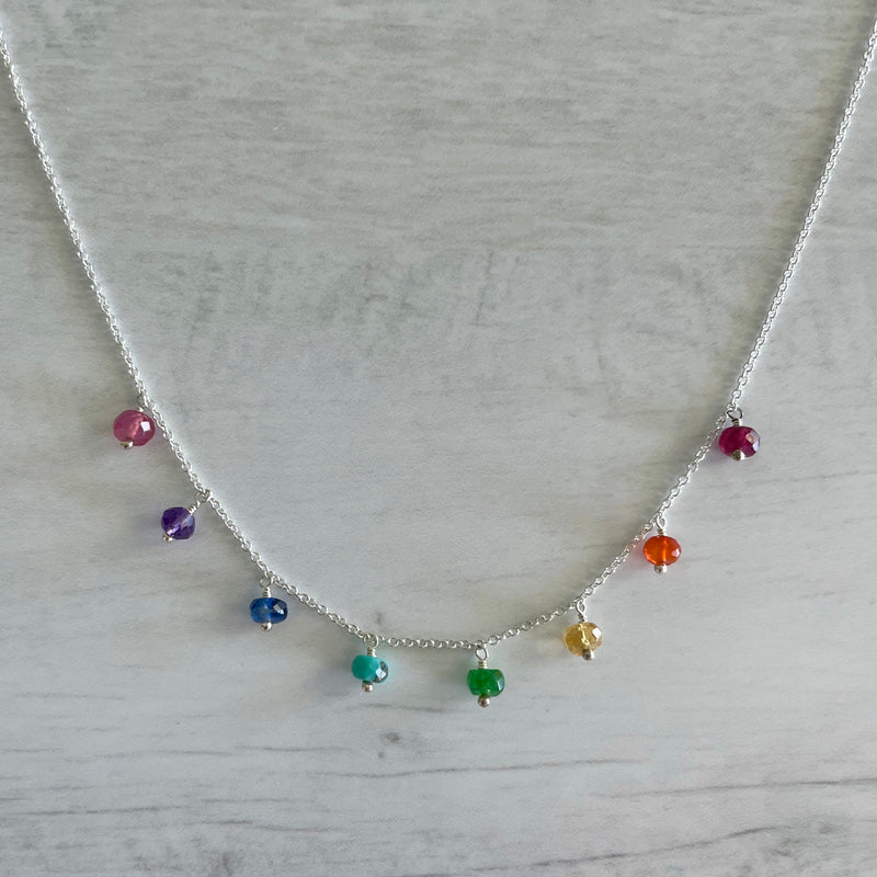 Rainbow Gemstone Multidrop Necklace