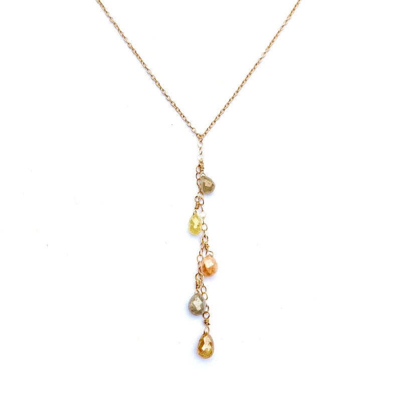 Rustic Diamond Briolette Cascade Necklace in 14K Gold