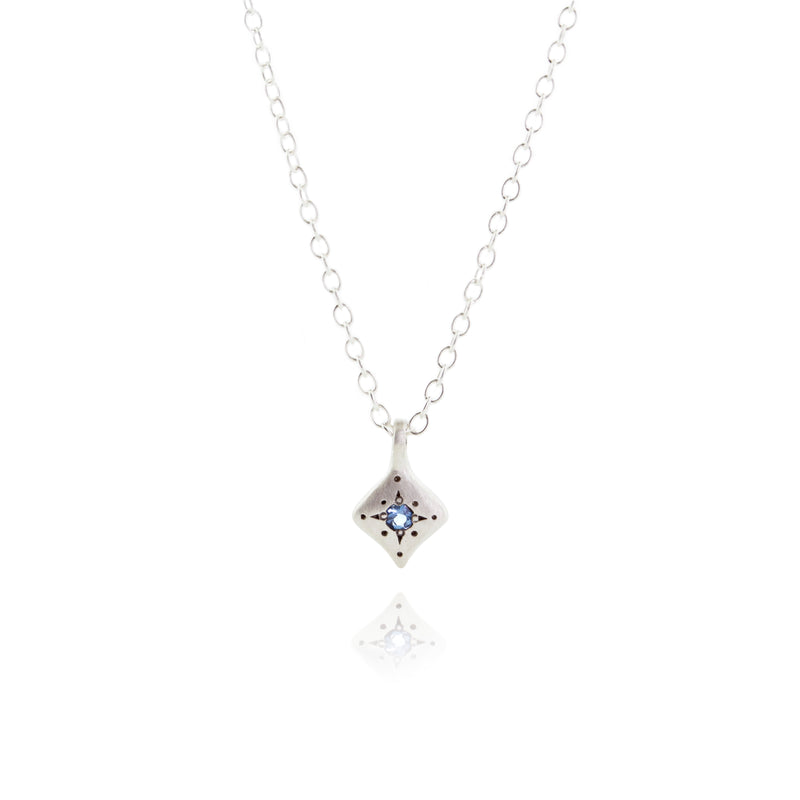Silver Night Charm Pendant Necklace in Aquamarine