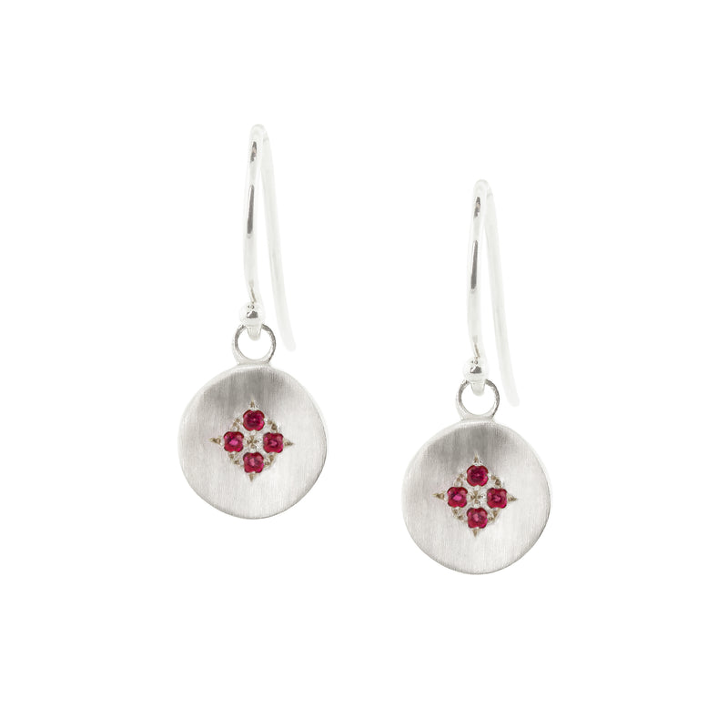 Four Star Wave Charm Earrings with Rubies