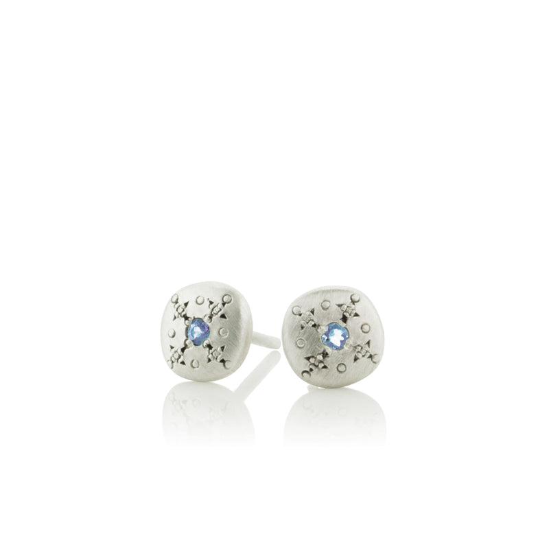 Silver Lights Studs with Aquamarines