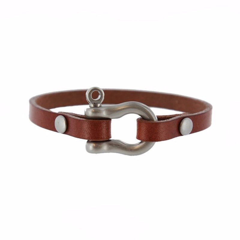 Classic Shackle Bracelet (Nickel on Chestnut Leather)