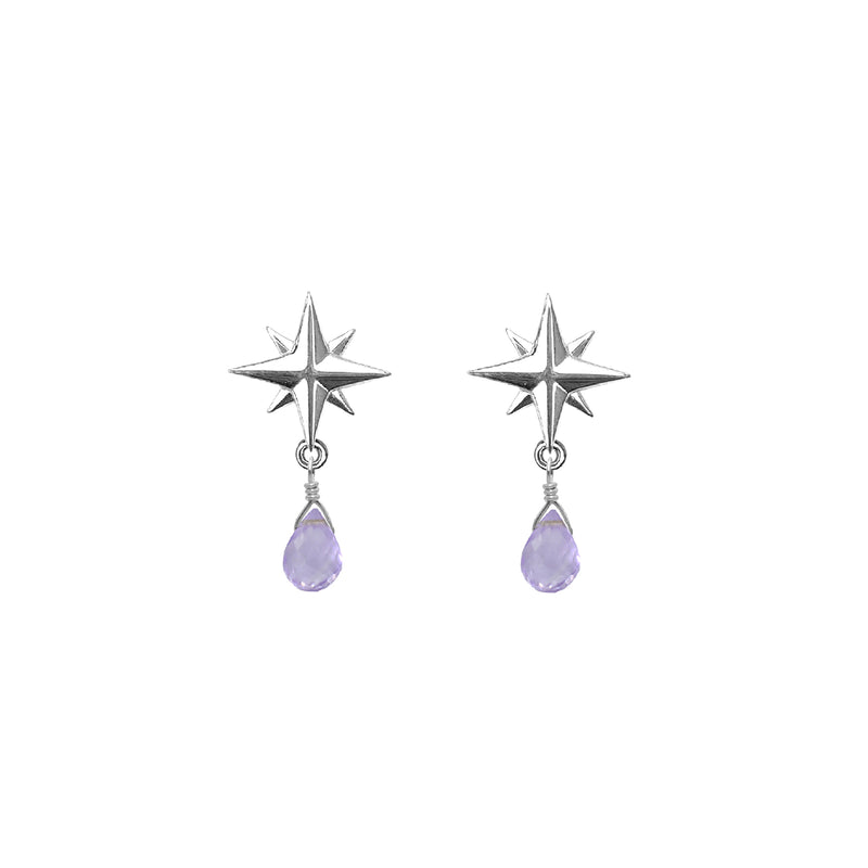 Tiny Compass Rose and Gemstone Post Earrings