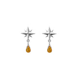 Tiny Compass Rose and Gemstone Post Earrings