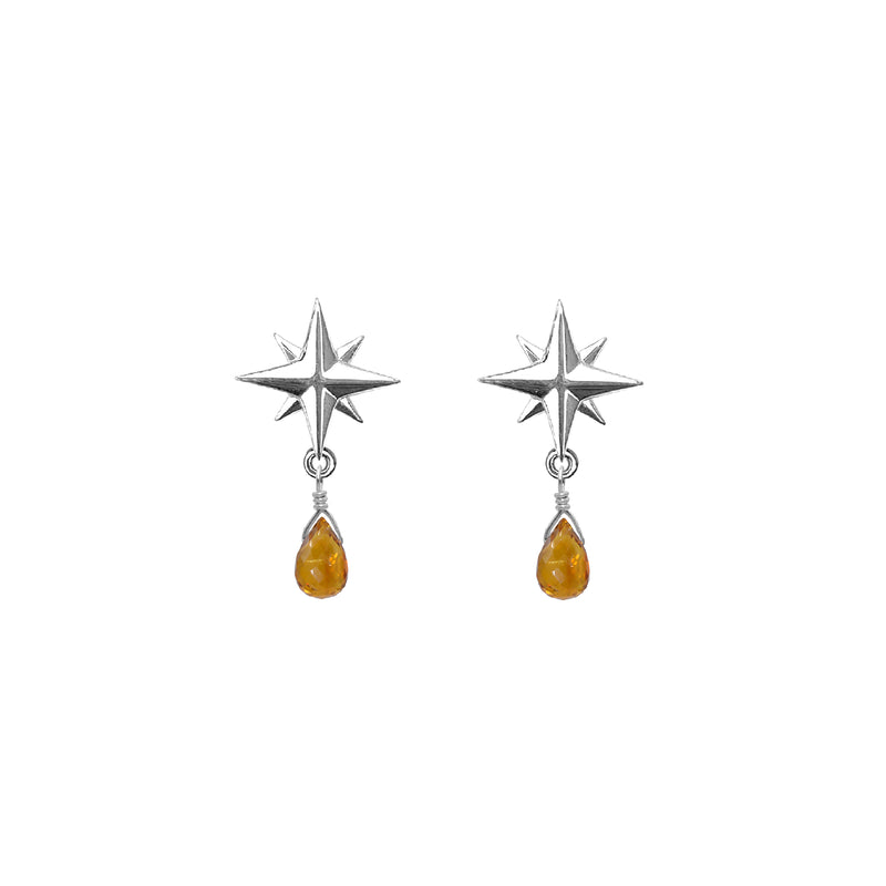 Tiny Compass Rose and Gemstone Post Earrings